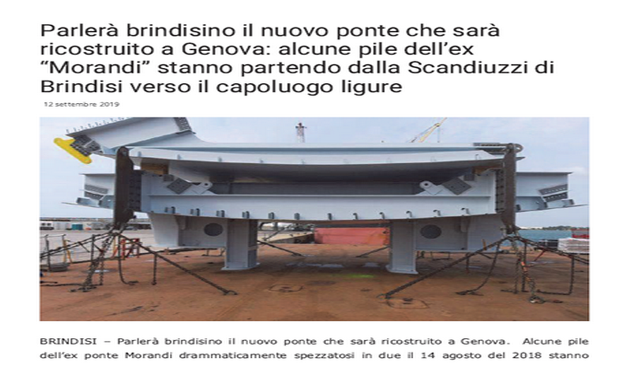 PONTE POLCEVERA - Parlerà brindisino il nuovo ponte ricostruito a Genova